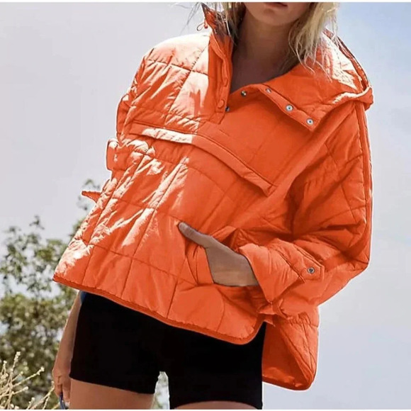 Unbranded Womens Oversized Quilted Puffer Hoodie Jacket Orange Size - Picture 11 of 11